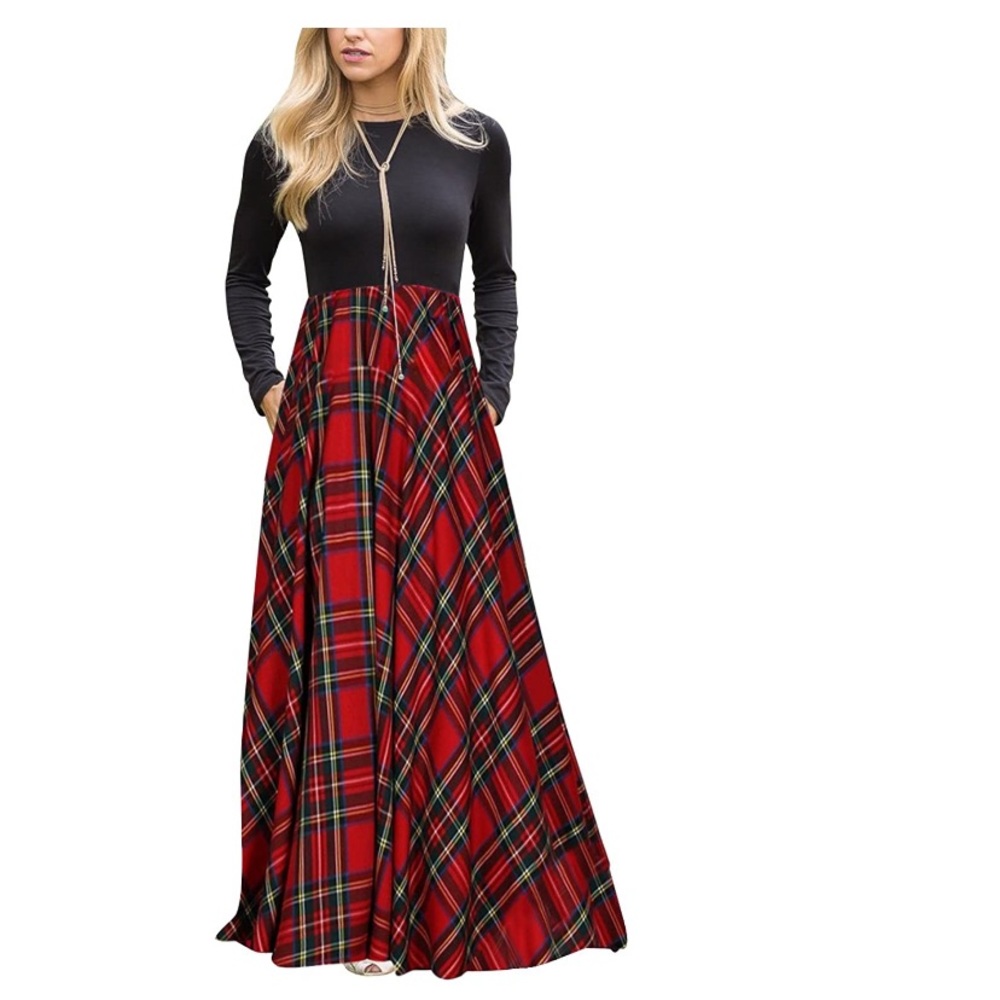 NWT Merokeety Plaid Long Sleeve Maxi Dress
